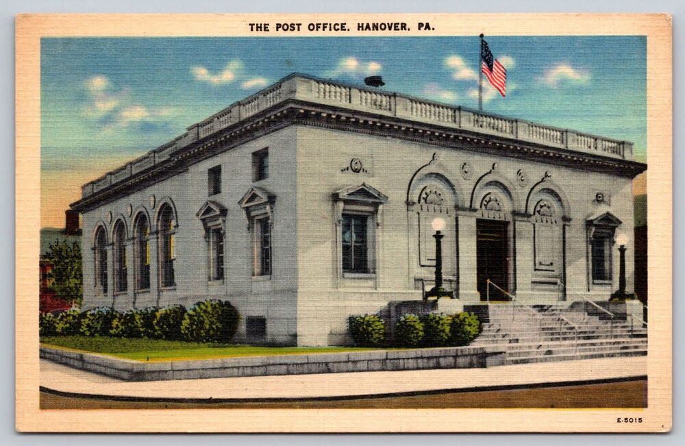Vintage Linen Postcard The Post Office Hanover PA Pennsylvania Unposted Madciff